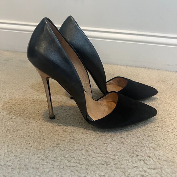 L.A.M.B. Trina D'Orsay Pump Black Leather/Suede/Chrome Heel women’s size 8 - Picture 4 of 11
